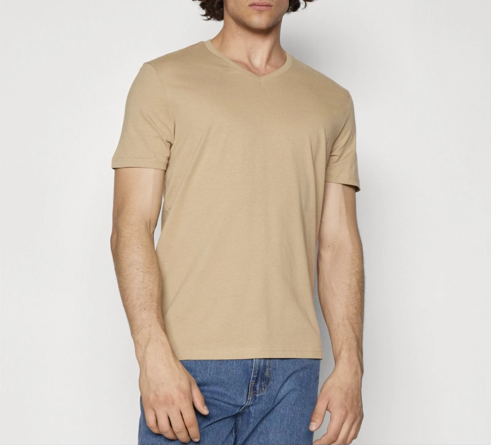 Men's Tan V-Neck T-Shirt Warm & Timeless